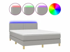 Cama box spring colchón y luces LED tela gris claro 140x190 cm^Clicnbuy Clearance