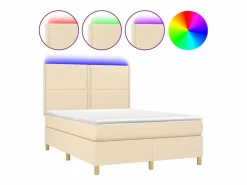 Clicnbuy Cama box spring colchón y luces LED tela crema 140x190 cm Sale