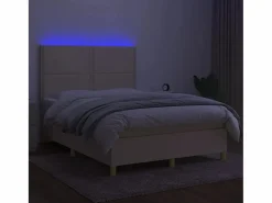 Clicnbuy Cama box spring colchón y luces LED tela crema 140x190 cm Sale
