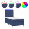 Clicnbuy Somier - 90X190Cm|Cama box spring colchón y luces LED tela azul 90x190 cm