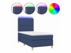 Clicnbuy Somier - 90X190Cm|Cama box spring colchón y luces LED tela azul 90x190 cm