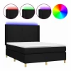 Clicnbuy Cama box spring colchón y luces LED tela negro 140x190 cm Hot
