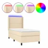 Clicnbuy Somier - 90X190Cm|Cama box spring colchón y luces LED tela color crema 90x190 cm