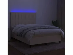 Clicnbuy Somier - 140X190Cm|Cama box spring colchón y luces LED tela crema 140x190 cm