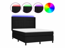 Clicnbuy Cama box spring colchón y luces LED tela negro 140x190 cm