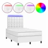Cama box spring colchón y LED cuero sintético blanco 120x190 cm^Clicnbuy Online