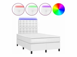 Cama box spring colchón y LED cuero sintético blanco 120x190 cm^Clicnbuy Online