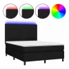Cama box spring colchón y luces LED tela negro 140x190 cm^Clicnbuy