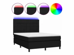 Cama box spring colchón y luces LED tela negro 140x190 cm^Clicnbuy