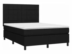 Cama box spring colchón y luces LED tela negro 140x190 cm^Clicnbuy
