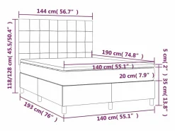 Cama box spring colchón y luces LED tela negro 140x190 cm^Clicnbuy