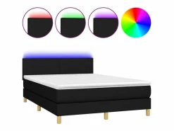 Cama box spring colchón y luces LED tela negro 140x190 cm^Clicnbuy Best