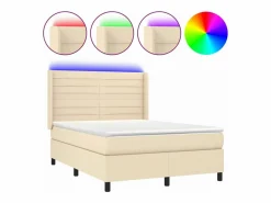 Cama box spring colchón y luces LED tela crema 140x190 cm^Clicnbuy Best