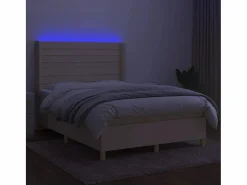 Cama box spring colchón y luces LED tela crema 140x190 cm^Clicnbuy Best