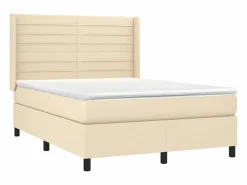 Cama box spring colchón y luces LED tela crema 140x190 cm^Clicnbuy Best