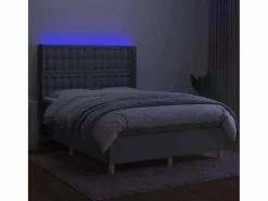 Clicnbuy Somier Tapizado|Somier - 140X190Cm|Cama box spring colchón y luces LED tela gris claro 140x190 cm