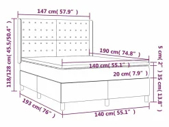Clicnbuy Somier Tapizado|Somier - 140X190Cm|Cama box spring colchón y luces LED tela gris claro 140x190 cm