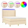 Clicnbuy Cama box spring colchón y luces LED tela crema 140x190 cm Clearance
