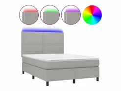 Clicnbuy Somier - 140X190Cm|Cama box spring colchón y luces LED tela gris claro 140x190 cm