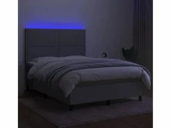 Clicnbuy Somier - 140X190Cm|Cama box spring colchón y luces LED tela gris claro 140x190 cm
