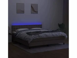Clicnbuy Cama box spring colchón y luces LED tela gris taupe 180x200 cm Clearance