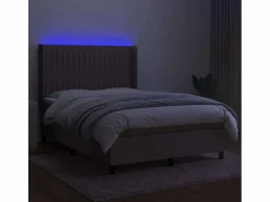 Clicnbuy Somier Tapizado|Cama box spring colchón y luces LED tela gris taupe 140x200 cm