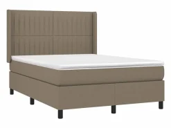Clicnbuy Somier Tapizado|Cama box spring colchón y luces LED tela gris taupe 140x200 cm