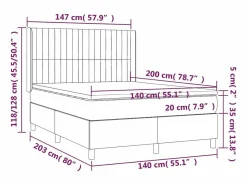 Clicnbuy Somier Tapizado|Cama box spring colchón y luces LED tela gris taupe 140x200 cm