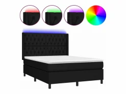 Cama box spring colchón y luces LED tela negro 140x190 cm^Clicnbuy Online