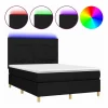 Clicnbuy Somier - 140X190Cm|Cama box spring colchón y luces LED tela negro 140x190 cm