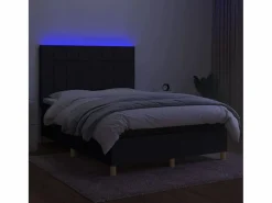 Clicnbuy Somier - 140X190Cm|Cama box spring colchón y luces LED tela negro 140x190 cm