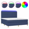 Cama box spring colchón y luces LED tela azul 180x200 cm^Clicnbuy Discount