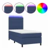 Clicnbuy Cama box spring colchón y luces LED tela azul 90x190 cm