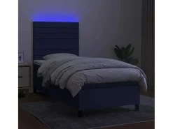 Clicnbuy Cama box spring colchón y luces LED tela azul 90x190 cm