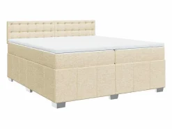 Clicnbuy Cama box spring con colchón tela color 200x200 cm Crema Sale
