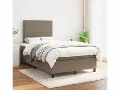 Clicnbuy Somier Tapizado|Cama box spring con colchón tela gris taupe 120x190 cm