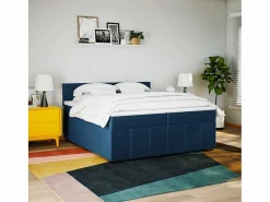 Clicnbuy Cama box spring con colchón tela 200x200 cm Azul Best