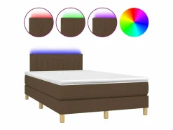 Cama box spring con colchón y LED tela marrón oscuro 120x200 cm^Clicnbuy New