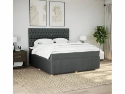 Cama box spring con colchón tela oscuro 180x200 cm^Clicnbuy