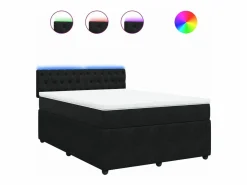 Clicnbuy Cama box spring con colchón terciopelo 140x190 cm Negro Sale