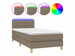 Clicnbuy Cama box spring con colchón LED tela gris taupe 90x190 cm Topo Discount