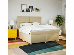 Clicnbuy Cama box spring con colchón tela color 180x200 cm Crema Best