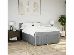 Cama box spring con colchón tela claro 160x200 cm^Clicnbuy New
