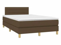 Clicnbuy Cama box spring con colchón y LED tela marrón oscuro 120x200 cm Marru00f3n New