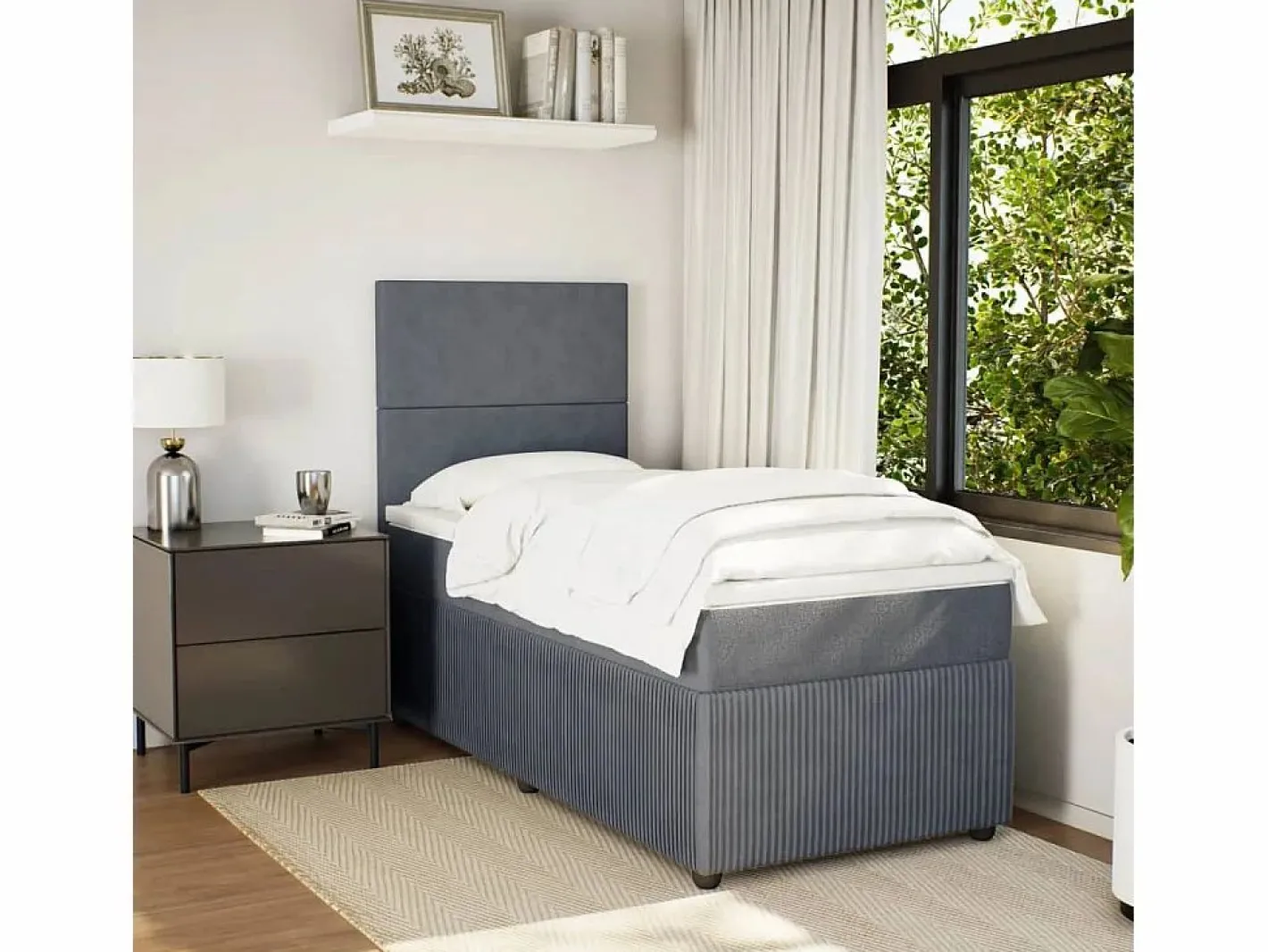 Clicnbuy Somier - 90X190Cm|Cama box spring con colchón terciopelo oscuro 90x190 cm
