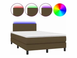 Clicnbuy Cama box spring con colchón y LED tela marrón oscuro 120x190 cm Outlet