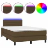 Clicnbuy Cama box spring con colchón y LED tela marrón oscuro 120x190 cm Outlet