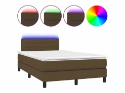 Clicnbuy Cama box spring con colchón y LED tela marrón oscuro 120x190 cm Outlet
