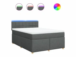 Cama box spring con colchón tela oscuro 160x200 cm^Clicnbuy Discount