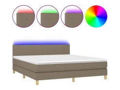 Clicnbuy Cama box spring con colchón LED tela gris taupe 180x200 cm Discount
